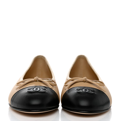 Chanel Lambskin Cap Toe CC Ballerina Flats 40 Beige Black 2 of 9