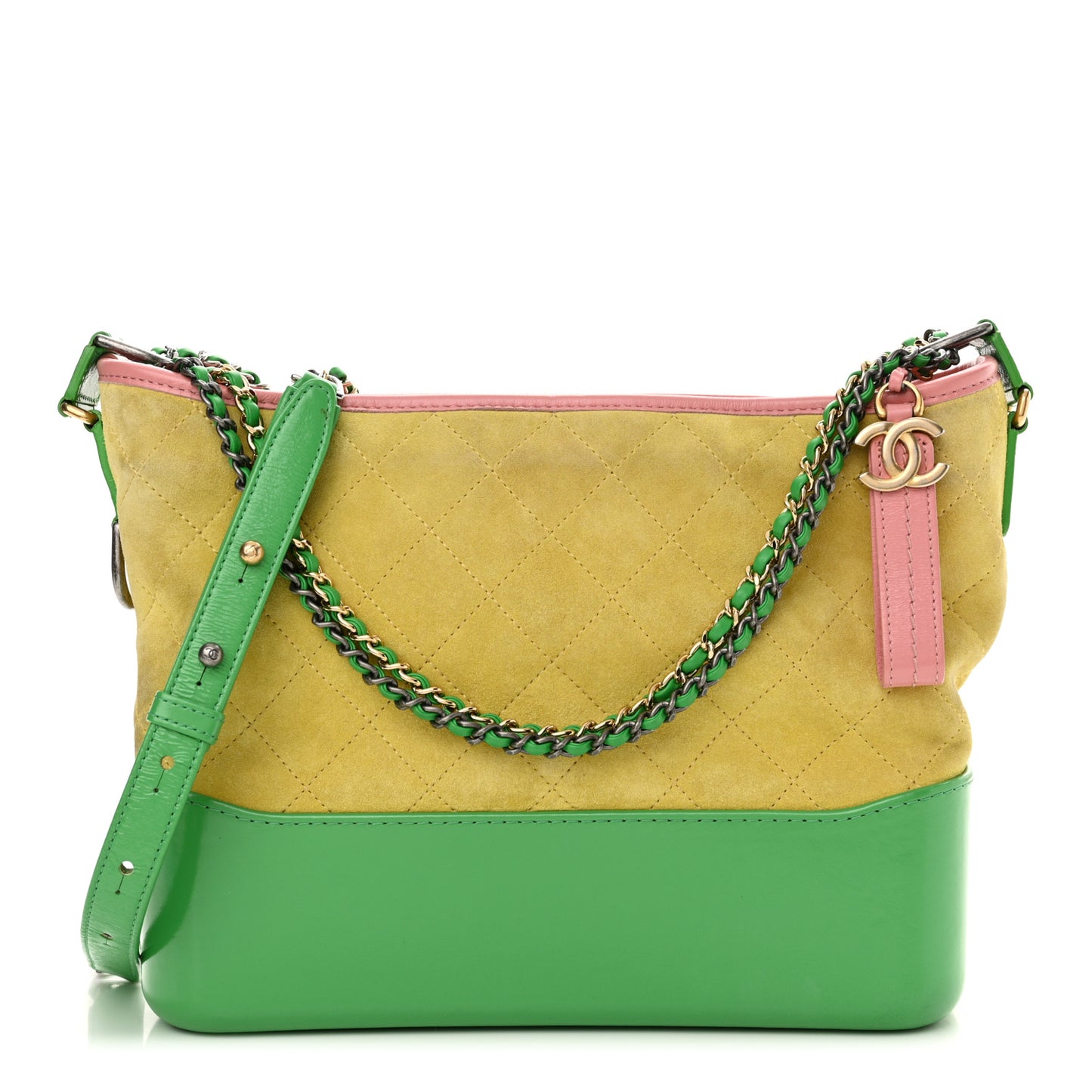 Suede Calfskin Quilted Medium Gabrielle Hobo Pink Green Yellow