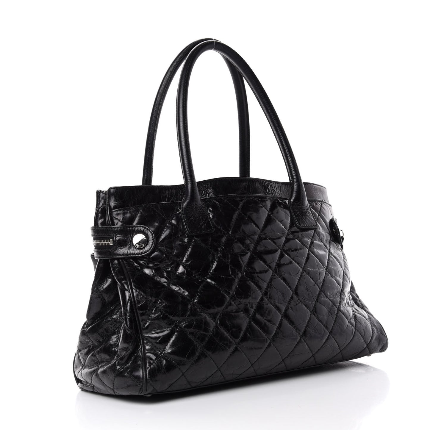 Glazed Calfskin Quilted Large New Portobello Tote Black