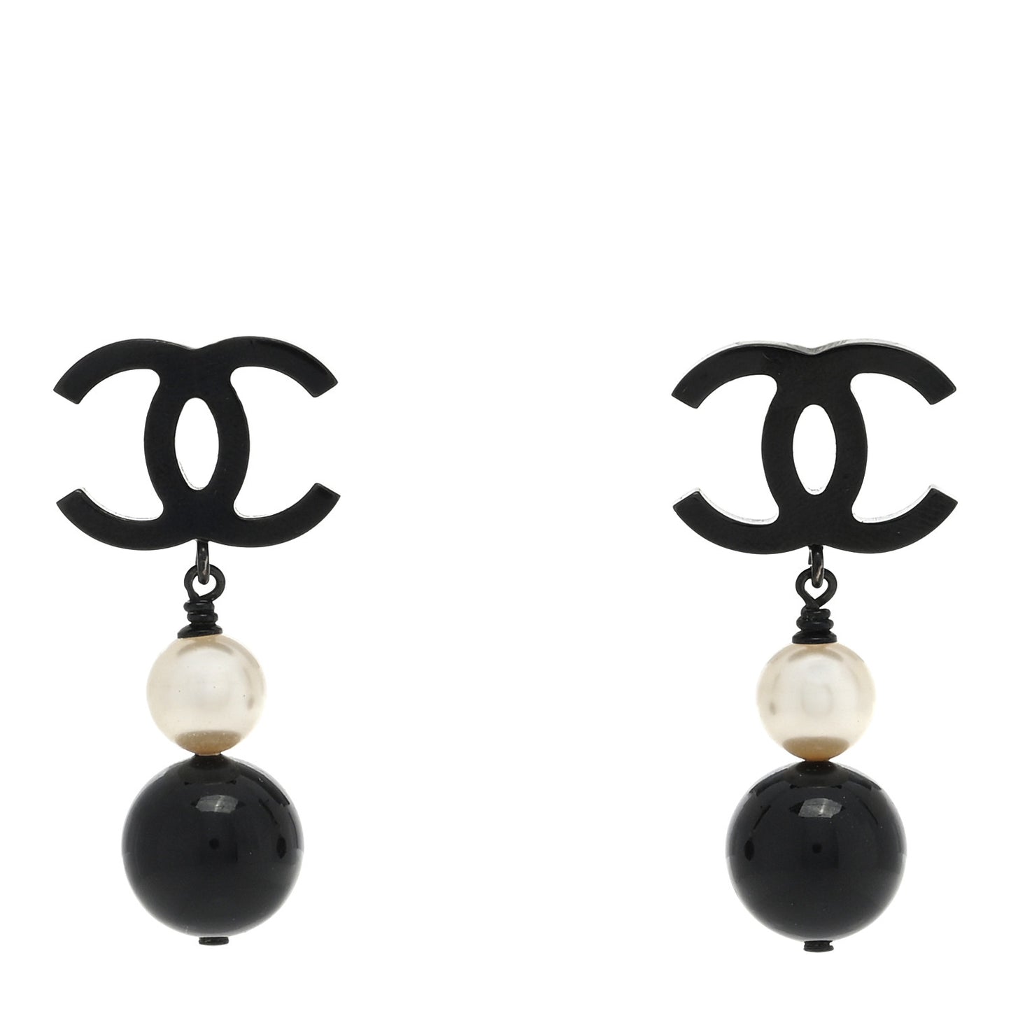 Ruthenium Pearl Bead CC Drop Earrings Black