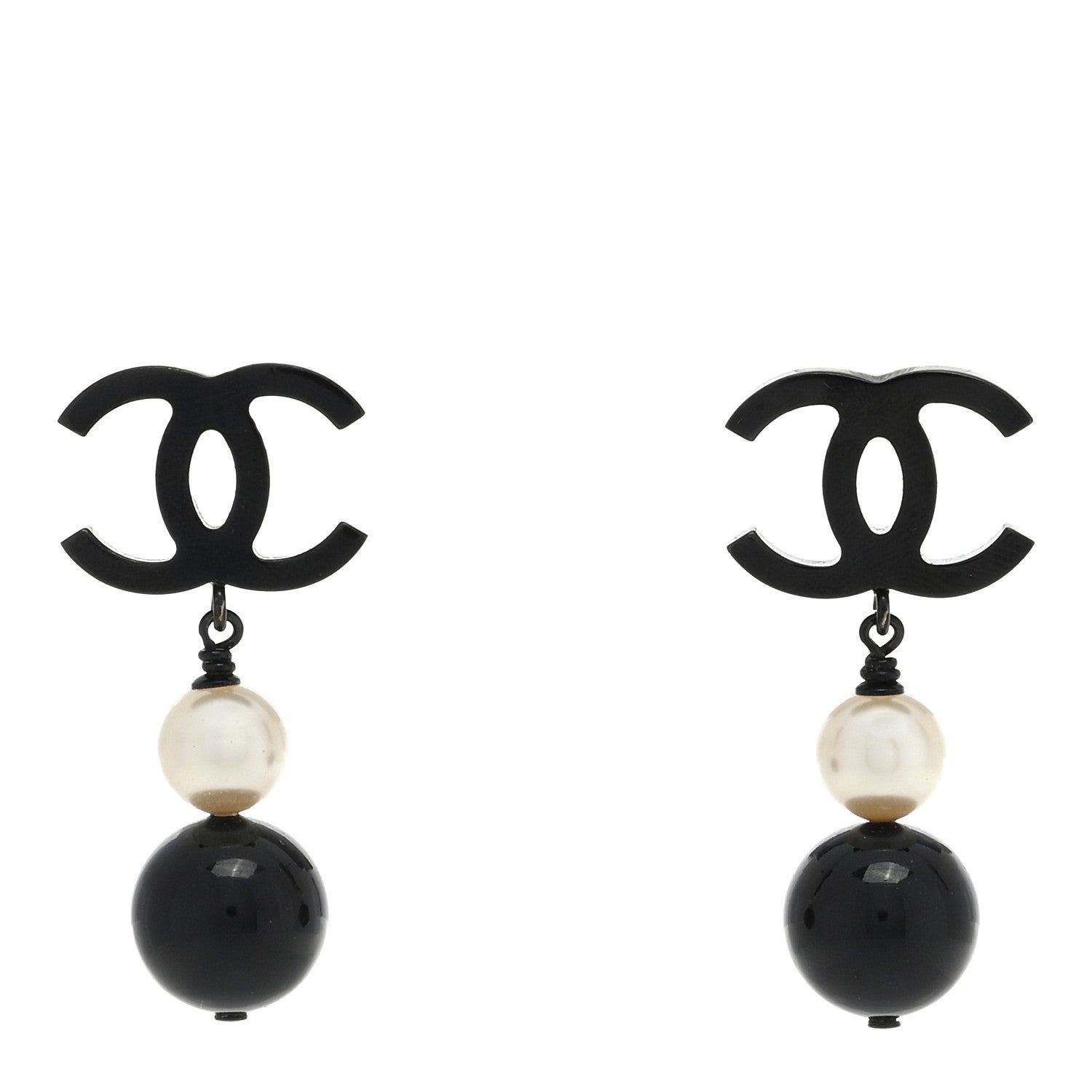 Chanel Ruthenium Pearl Bead CC Drop Earrings Black 1 of 4