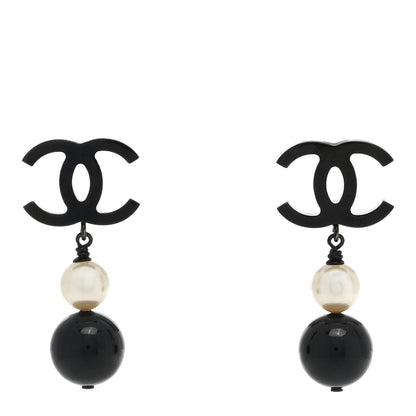Chanel Ruthenium Pearl Bead CC Drop Earrings Black 1 of 4
