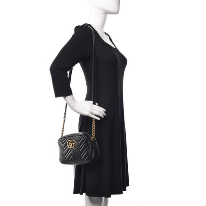 Gucci Calfskin Matelasse Small GG Marmont Chain Shoulder Bag Black 2 of 10