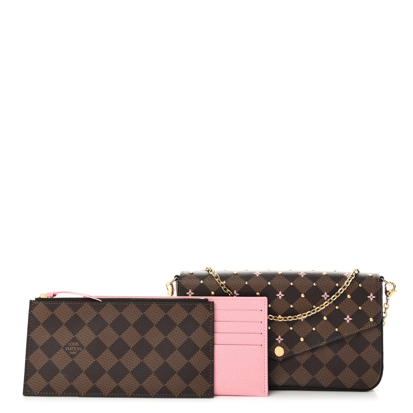 Damier Ebene Studded Pochette Felicie Chain Wallet