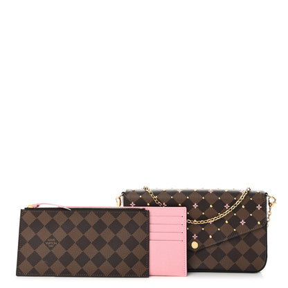 Louis Vuitton Damier Ebene Studded Pochette Felicie Chain Wallet 1 of 10