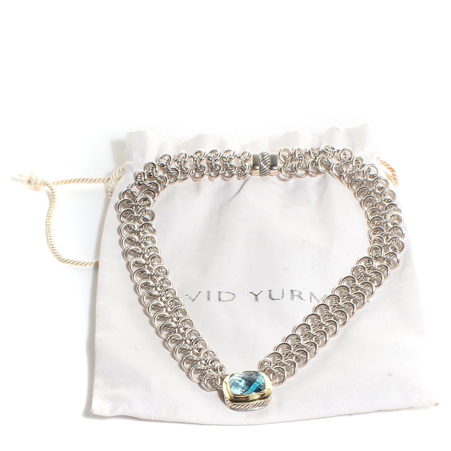 Sterling Silver 18K Gold Blue Topaz 16mm Choker Necklace