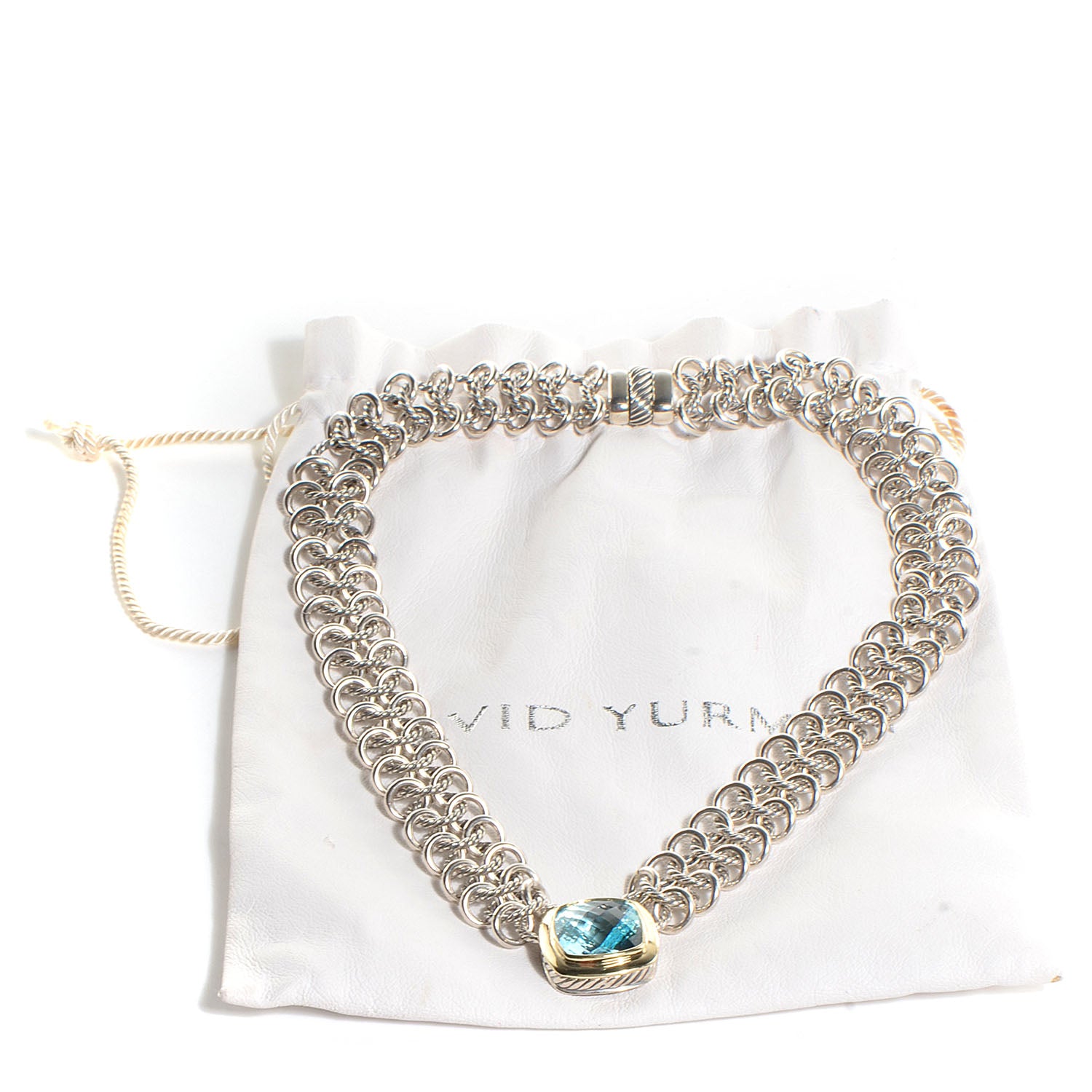 David Yurman Sterling Silver 18K Gold Blue Topaz 16mm Choker Necklace 6 of 6