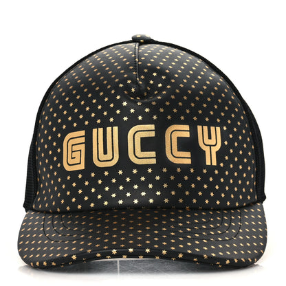 Gucci X SEGA Calfskin GUCCY Stars Baseball Hat XL Black Gold 2 of 8