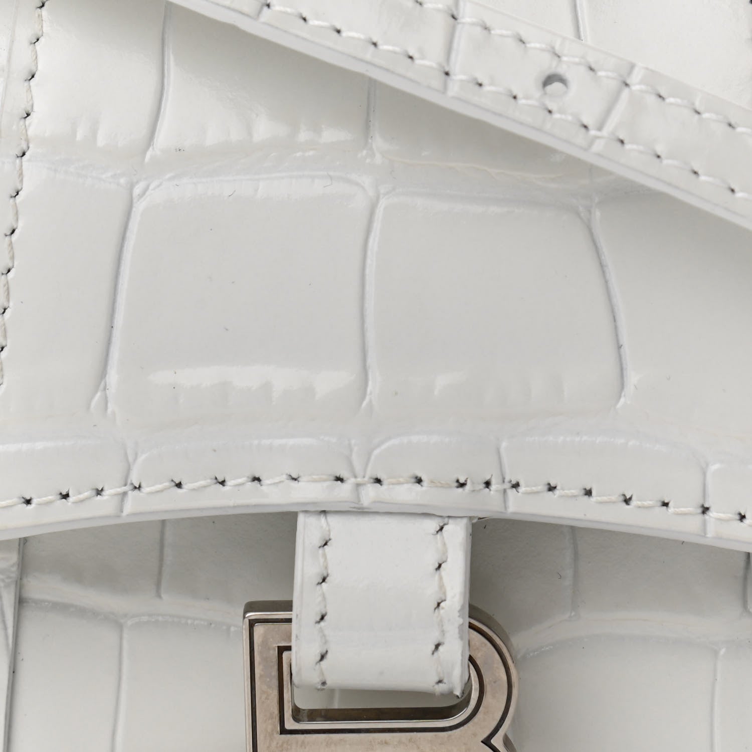 Balenciaga Shiny Calfskin Crocodile Embossed Hourglass Top Handle Bag Mini White 8 of 11