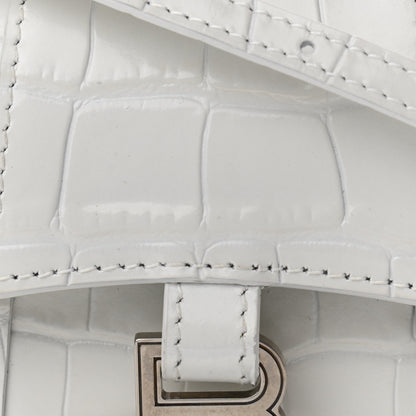 Balenciaga Shiny Calfskin Crocodile Embossed Hourglass Top Handle Bag Mini White 8 of 11