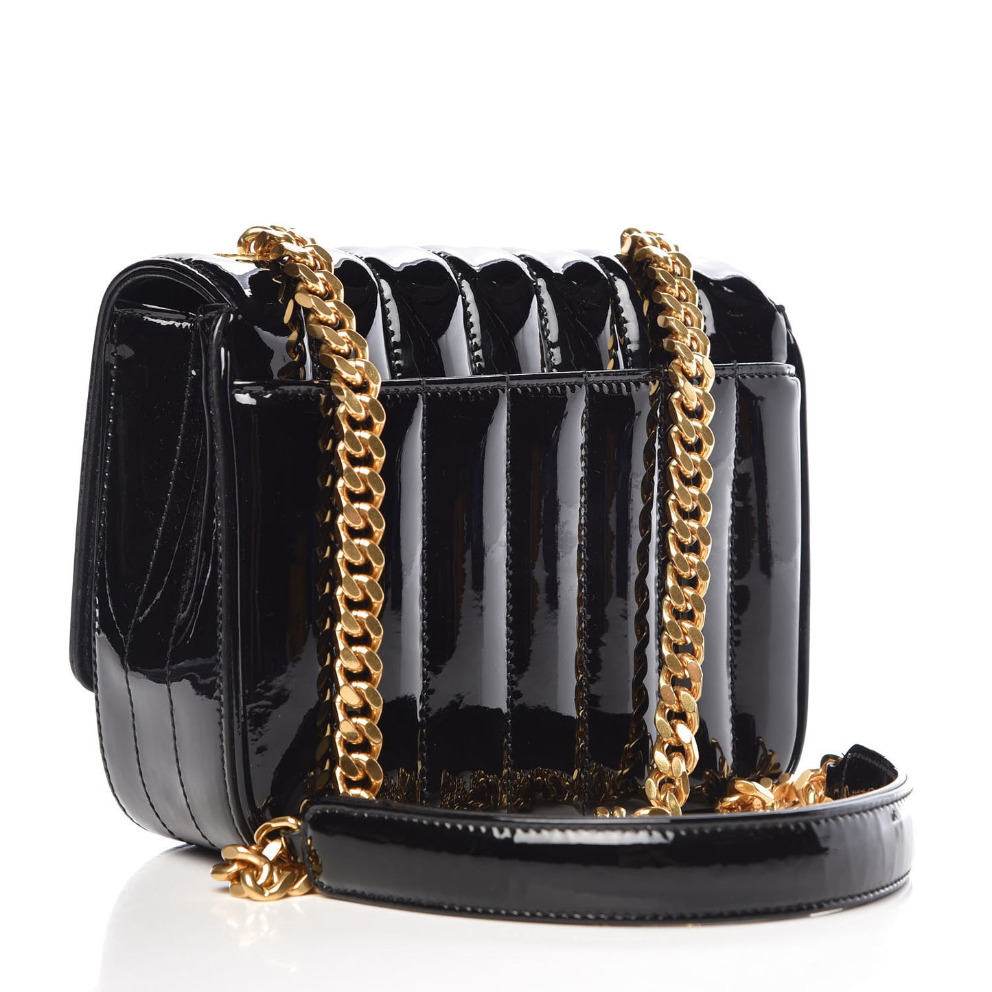 Patent Calfskin Matelasse Monogram Small Vicky Chain Bag Black