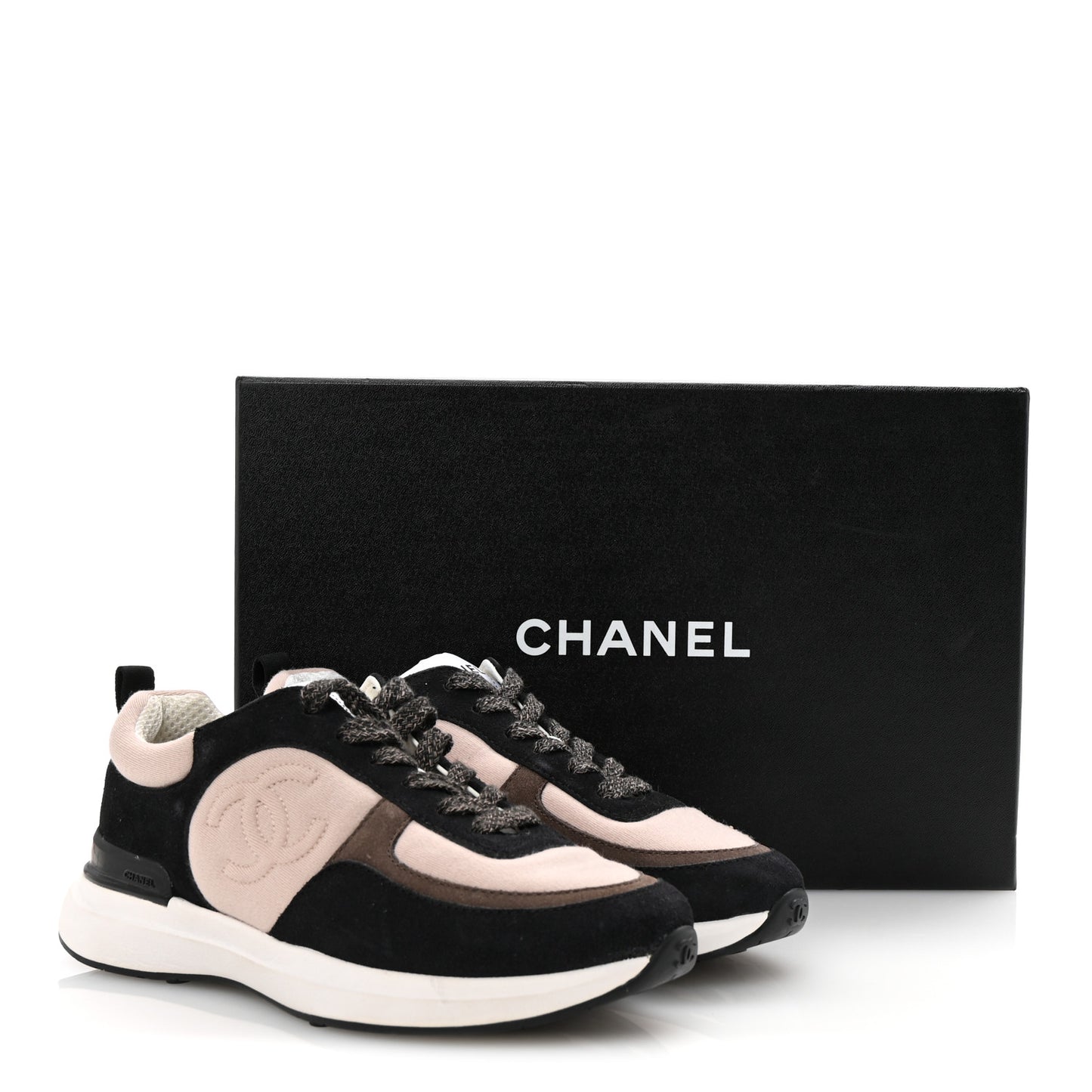 Suede Calfskin Fabric CC Sneakers 35.5 Dark Grey Light Pink
