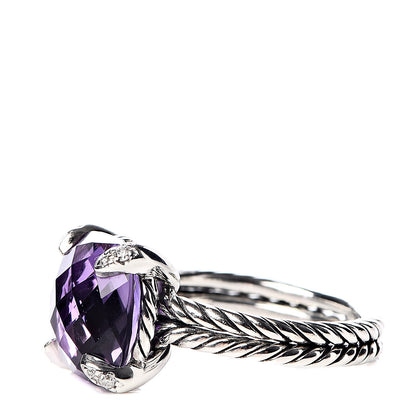 David Yurman Sterling Silver Diamond Amethyst 11mm Chatelaine Ring 50 5.5 3 of 6