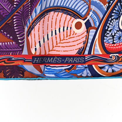 Hermes Silk De la Mer Au Ciel Scarf 90 Marron Vieux Rose Bleu 2 of 4