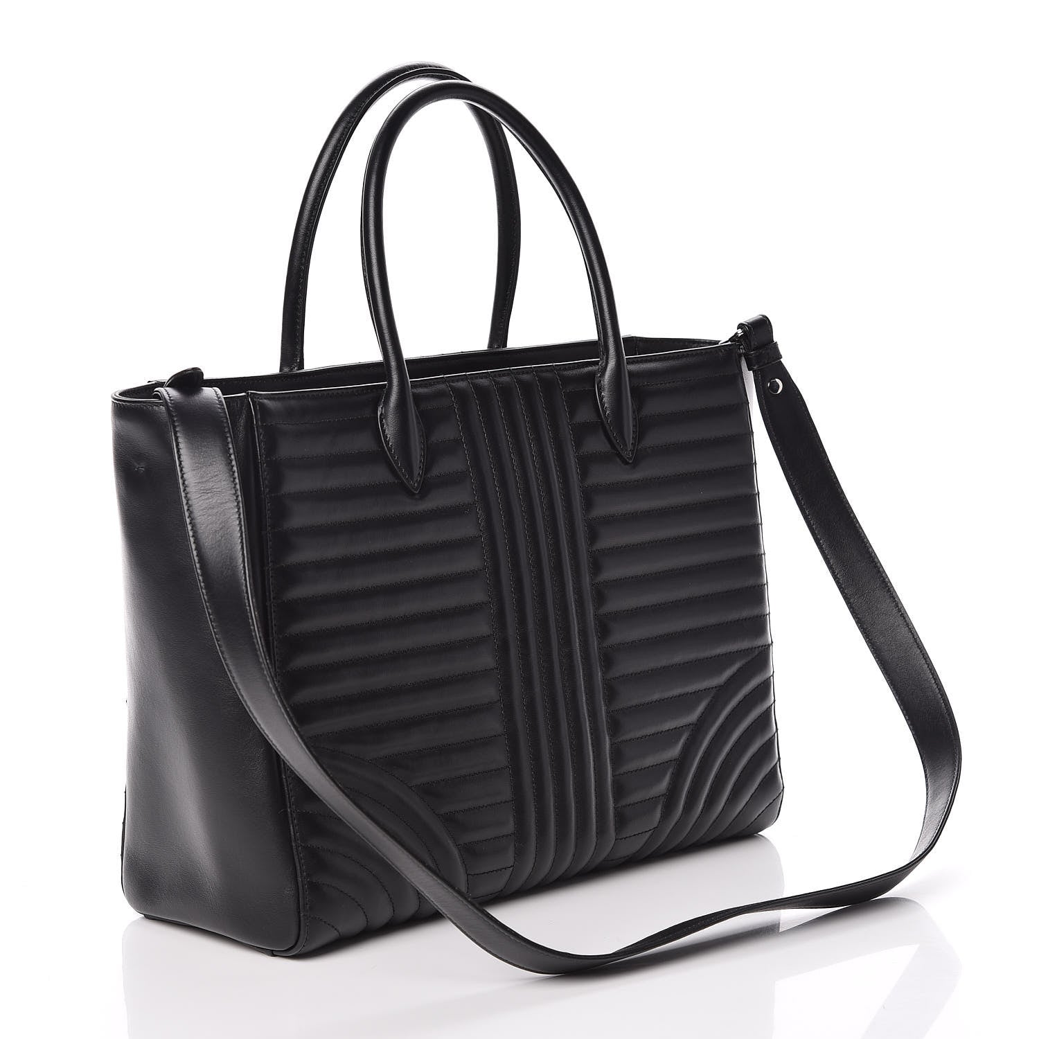 Prada Soft Calfskin Impunture Diagramme Tote Black 3 of 8