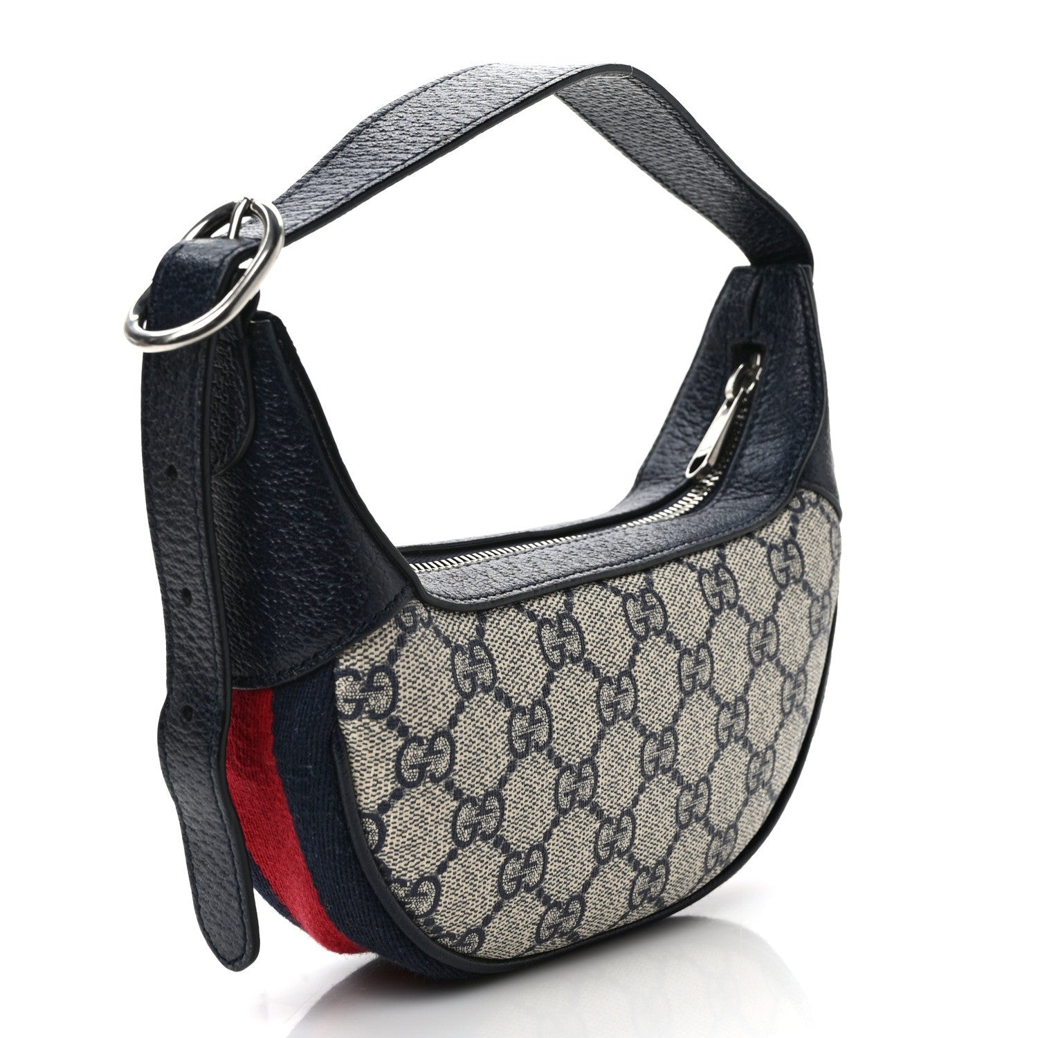 Gucci GG Supreme Monogram Textured Dollar Calfskin Web Mini Ophidia Half Moon Hobo Beige Blue 3 of 8