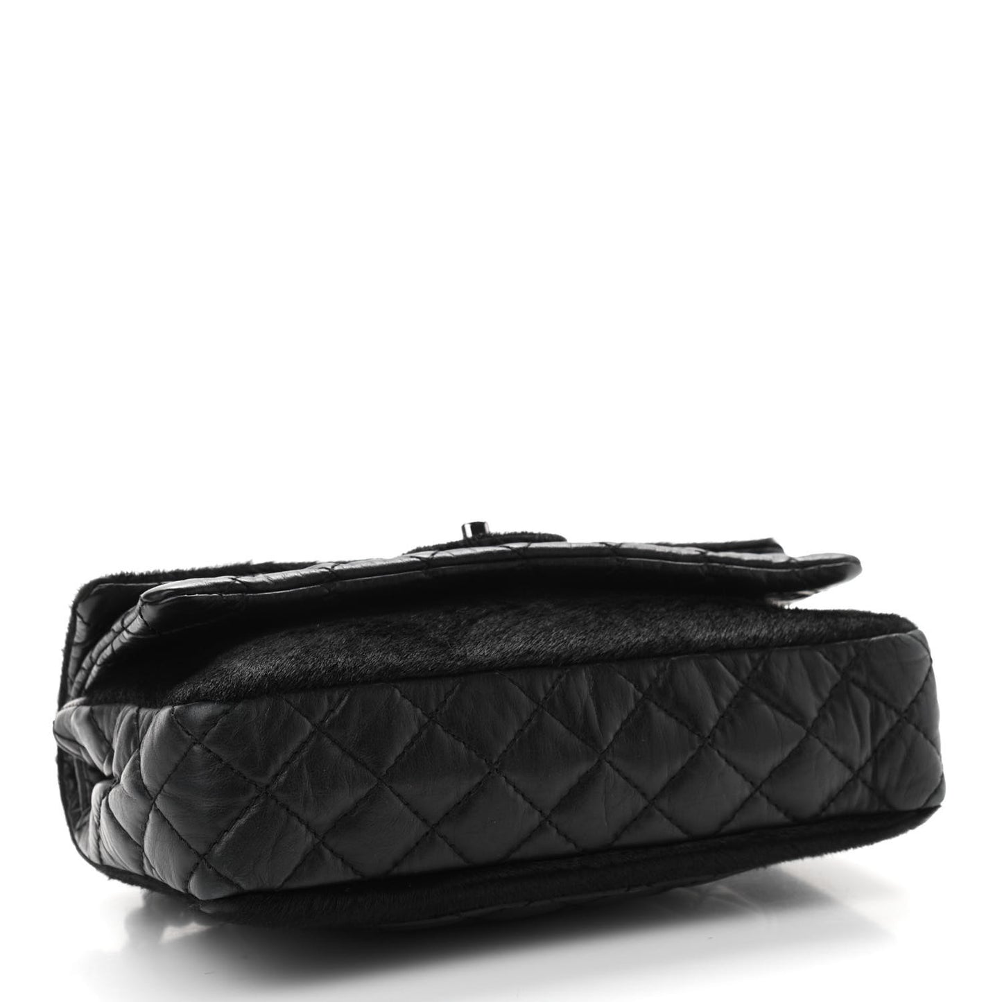 Aged Calfskin Miss Pony Fur Medium Flap Black