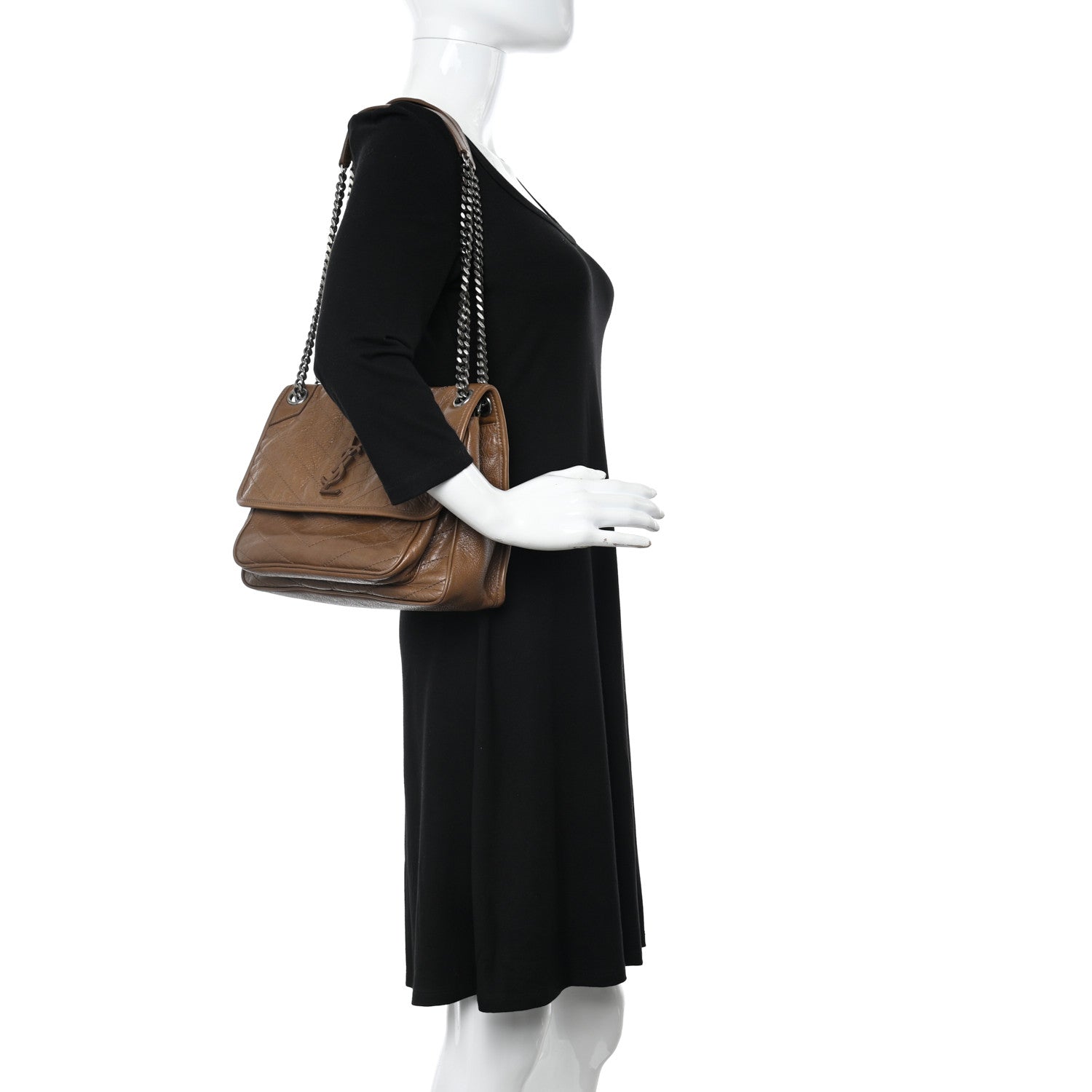 Saint Laurent Crinkled Calfskin Matelasse Monogram Medium Niki Chain Satchel Tan Brown 2 of 10
