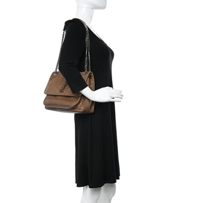 Saint Laurent Crinkled Calfskin Matelasse Monogram Medium Niki Chain Satchel Tan Brown 2 of 10