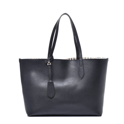 Burberry Grainy Calfskin Haymarket Check Medium Reversible Tote Black 1 of 15