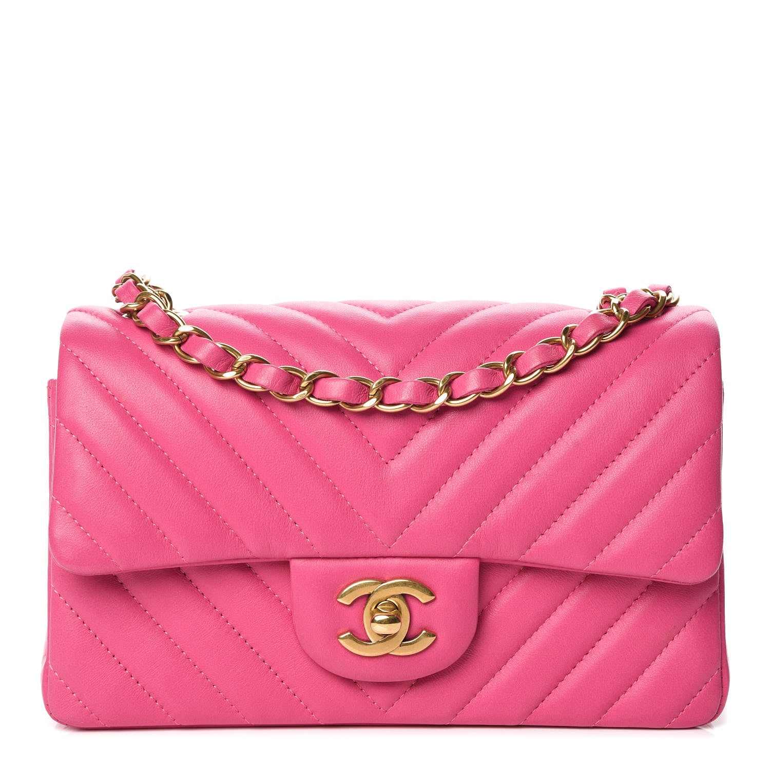 Chanel Lambskin Chevron Quilted Mini Rectangular Flap Pink 1 of 12
