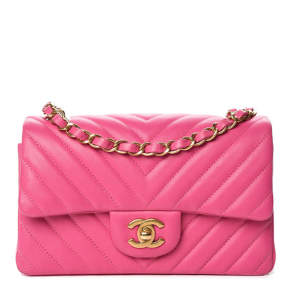 Chanel Lambskin Chevron Quilted Mini Rectangular Flap Pink 1 of 12