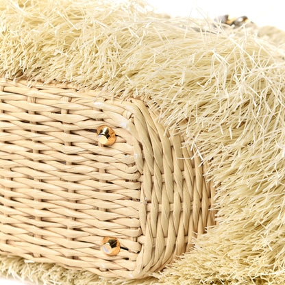 Prada Wicker Woven Straw Fringe Small Convertible Basket Bag Naturale 7 of 10