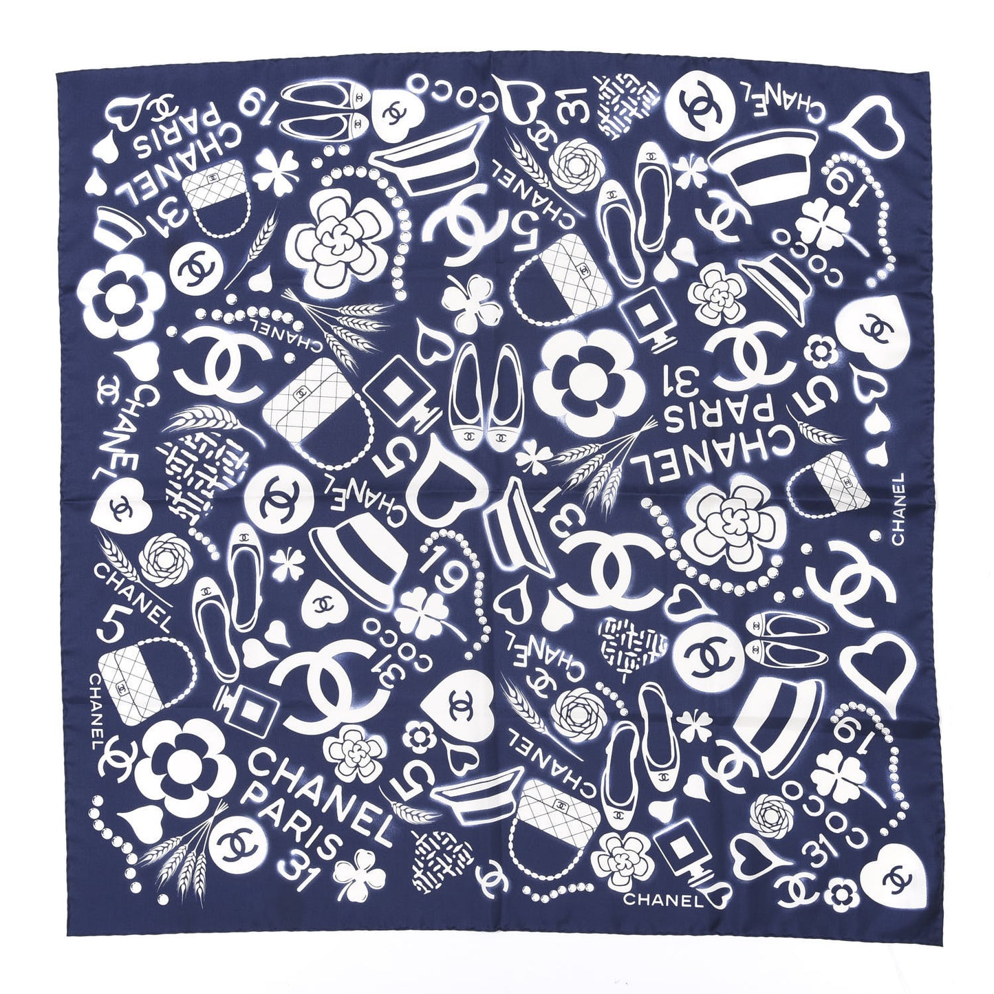 Silk CC Scarf Blue White