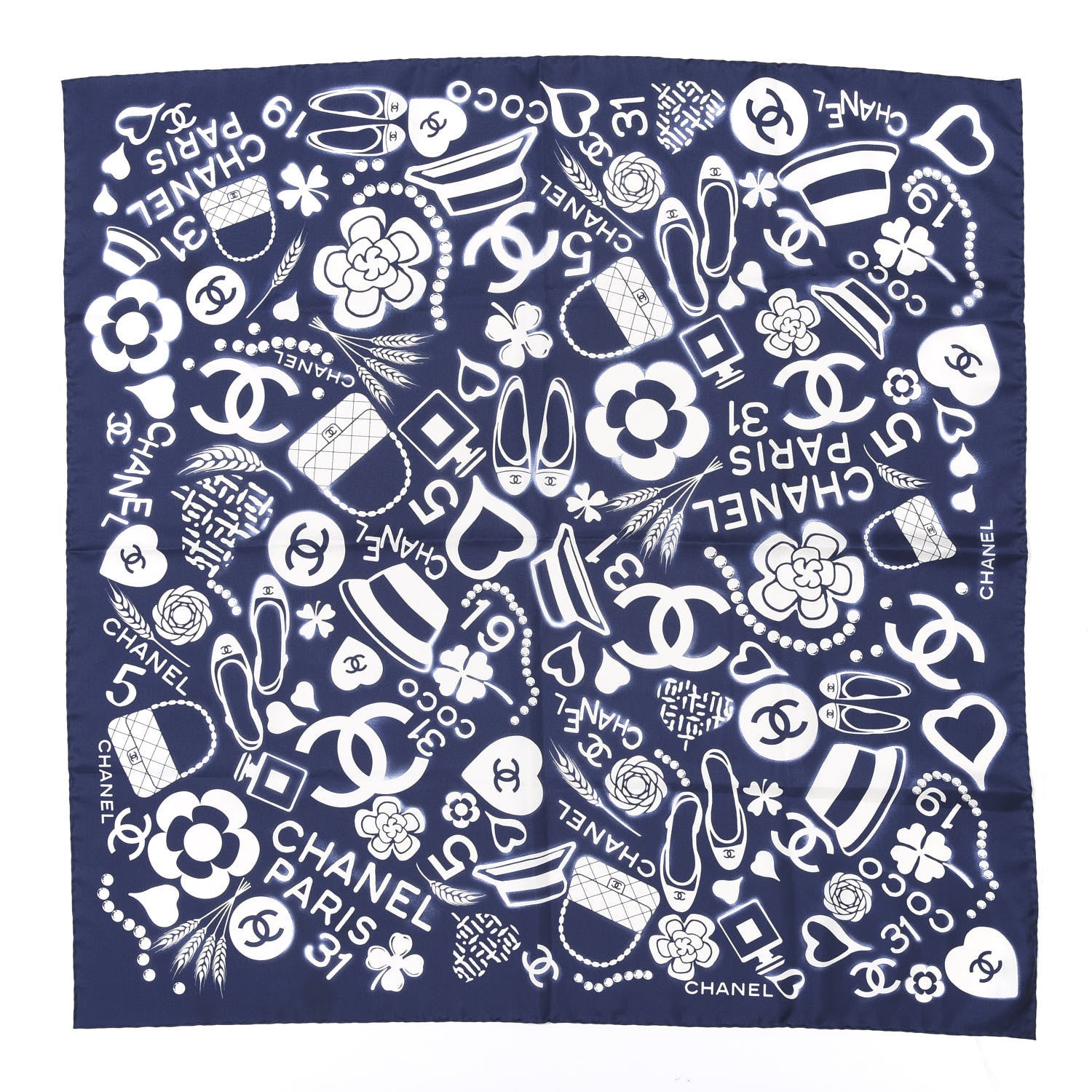 Chanel Silk CC Scarf Blue White 1 of 3