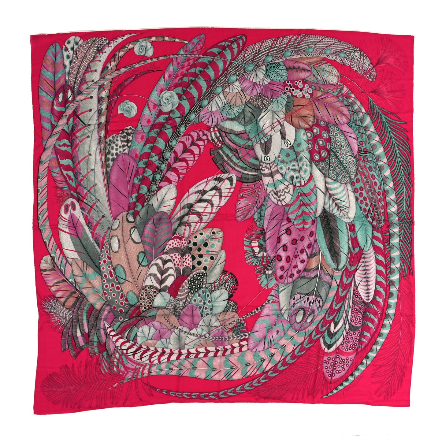 Cashmere Silk Plumes En Fete Shawl 140 Fuchsia Vert