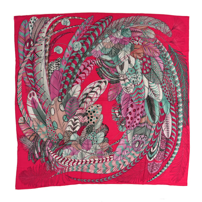 Hermes Cashmere Silk Plumes En Fete Shawl 140 Fuchsia Vert 1 of 4