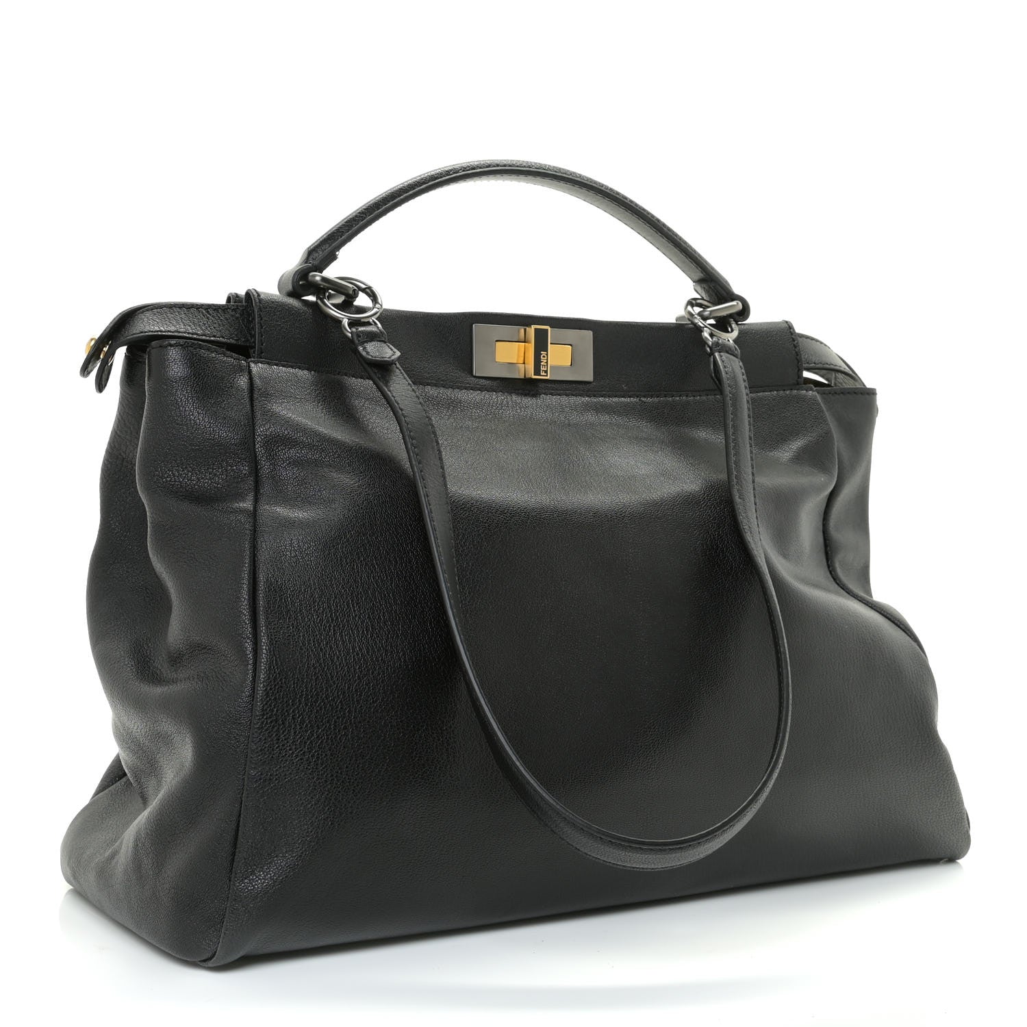 Fendi Goatskin Zucca Large Peekaboo Iconic Satchel Black Tobacco 2 of 9
