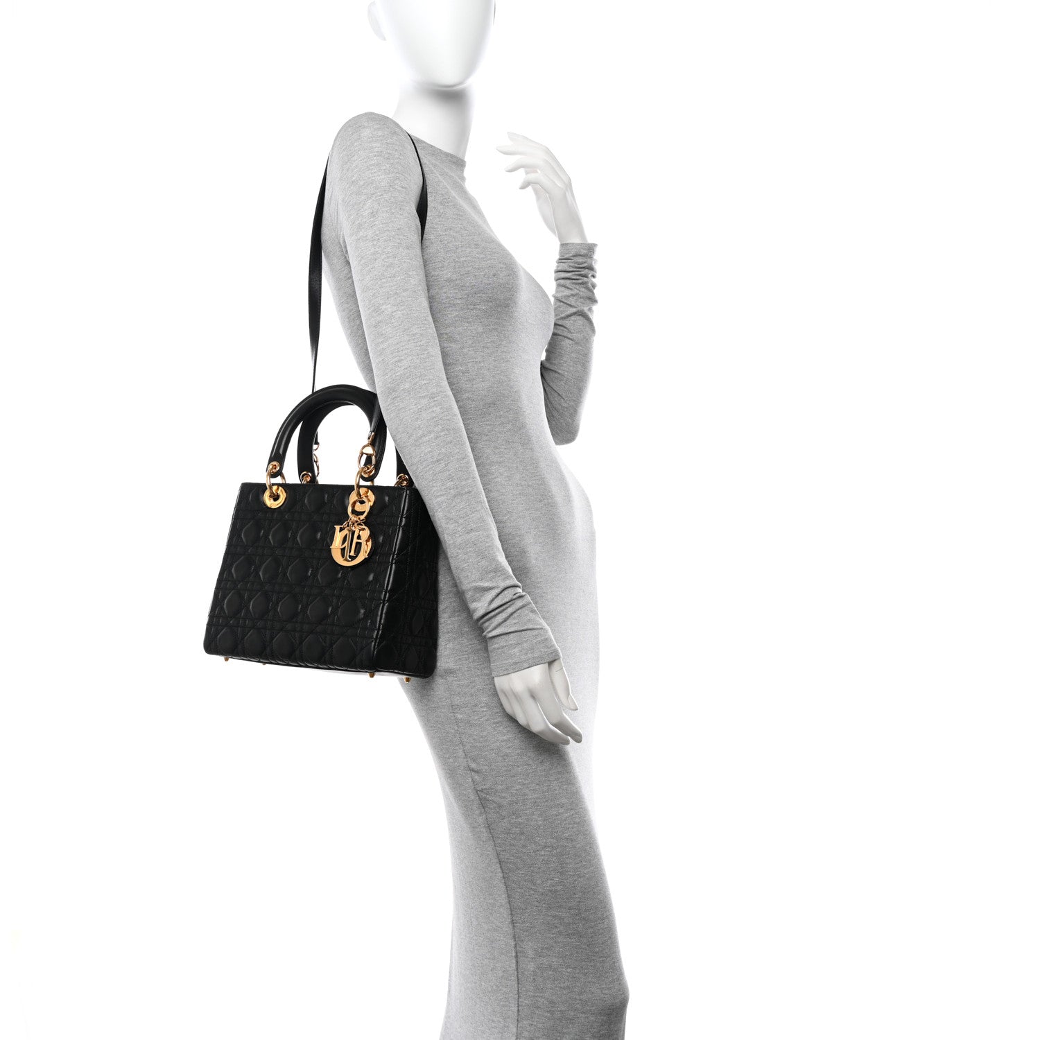 Christian Dior Lambskin Cannage Medium Lady Dior Black 2 of 10
