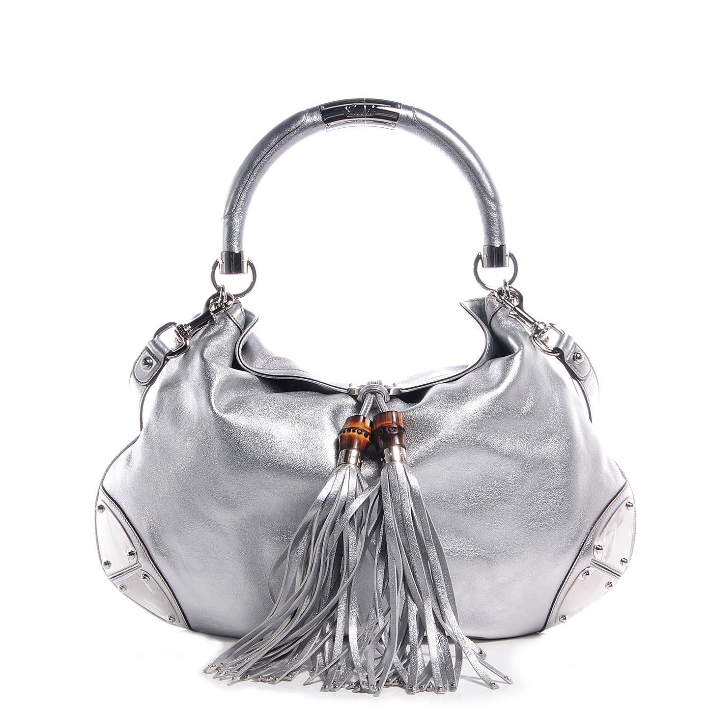 Leather Large Indy Top Handle Bag Silver