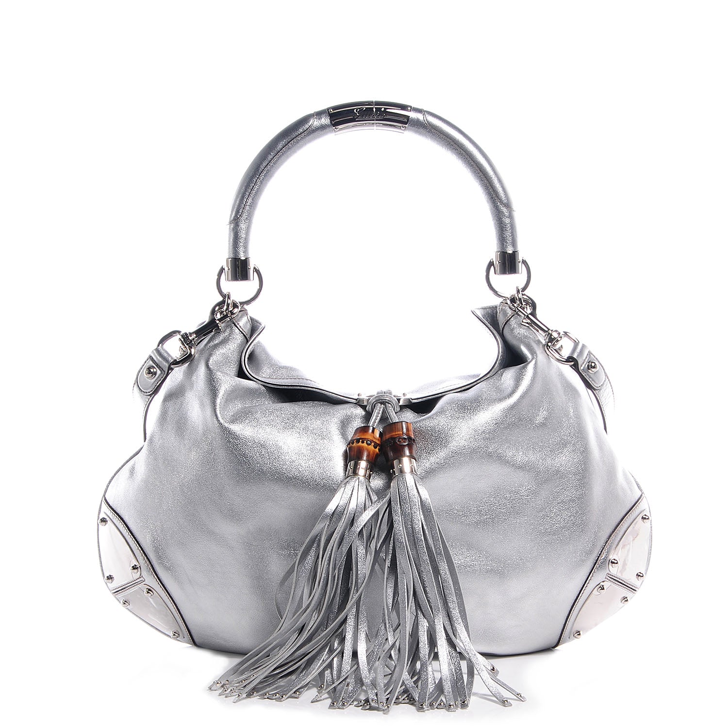 Gucci Leather Large Indy Top Handle Bag Silver 1 of 7
