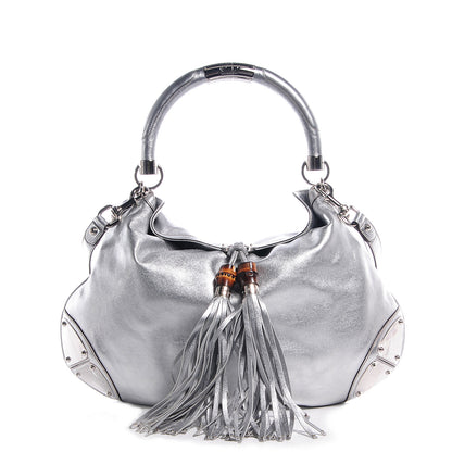Gucci Leather Large Indy Top Handle Bag Silver 1 of 7