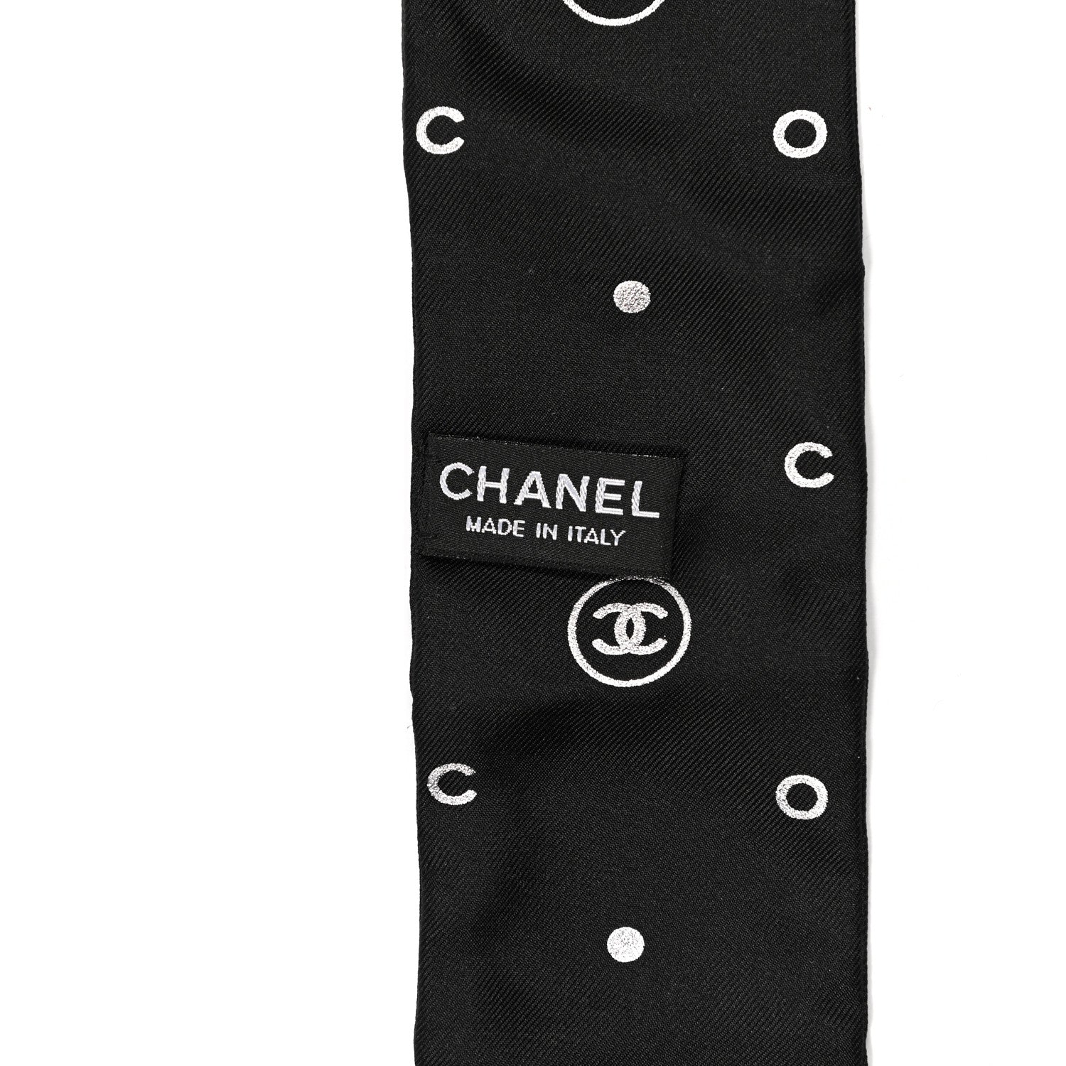 Chanel Silk CC Polka Dot Slim Bandeau Scarf Black Silver 3 of 3