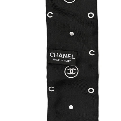 Chanel Silk CC Polka Dot Slim Bandeau Scarf Black Silver 3 of 3