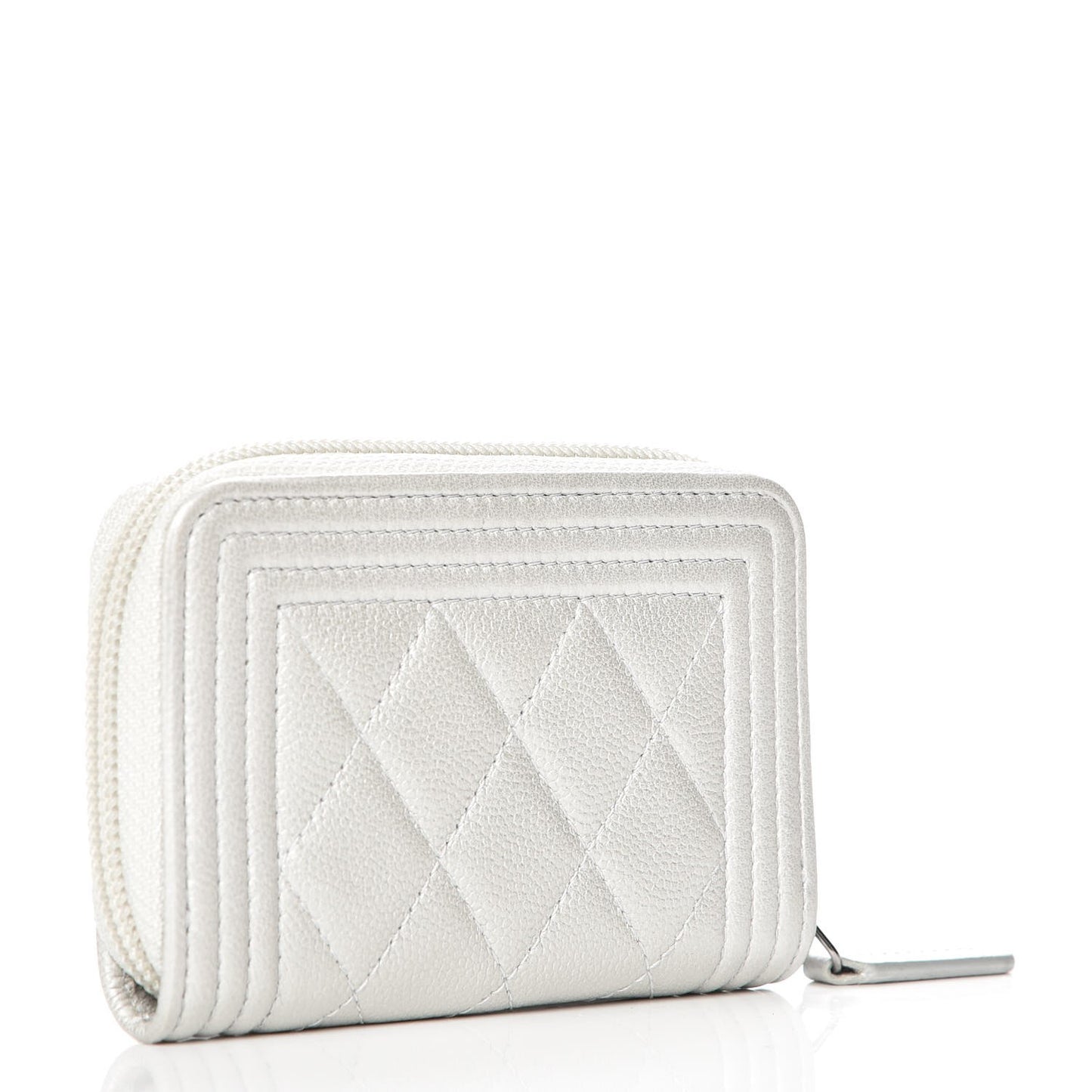 Caviar Quilted Boy Zip Around Coin Purse Wallet White