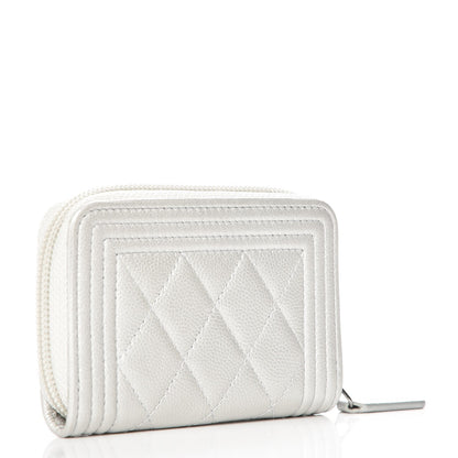 Chanel Caviar Quilted Boy Zip Around Coin Purse Wallet White 3 of 7