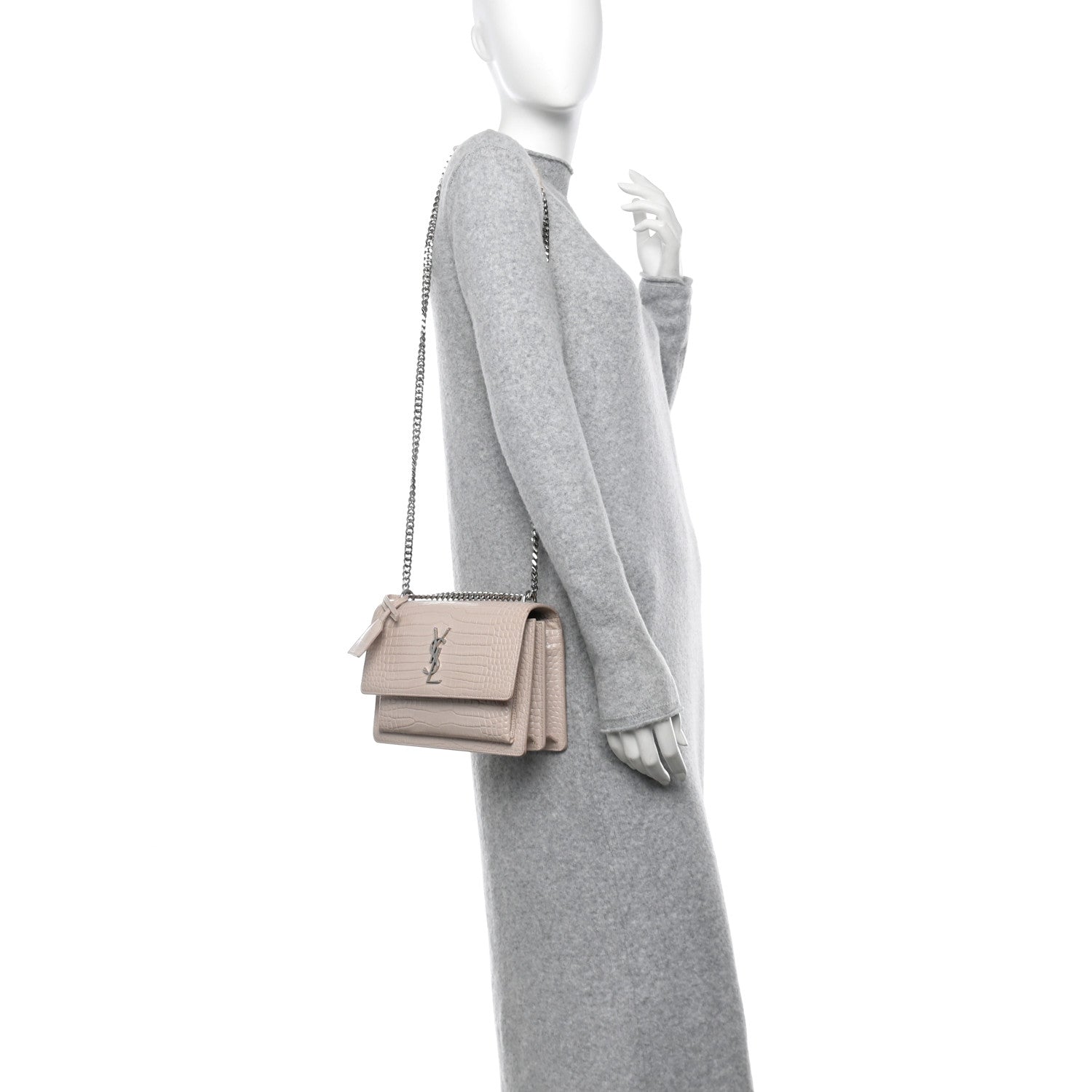 Saint Laurent Calfskin Crocodile Embossed Medium Monogram Sunset Rose Antic 2 of 14