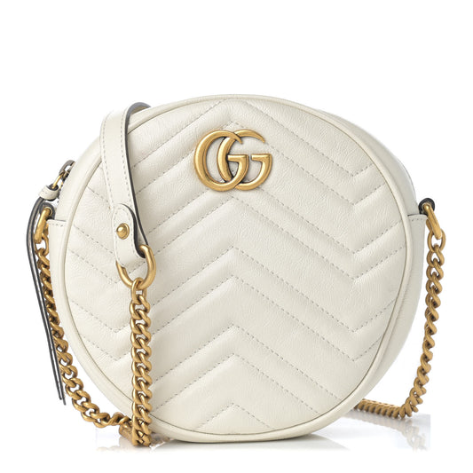 Calfskin Matelasse Mini GG Marmont Round Shoulder Bag White