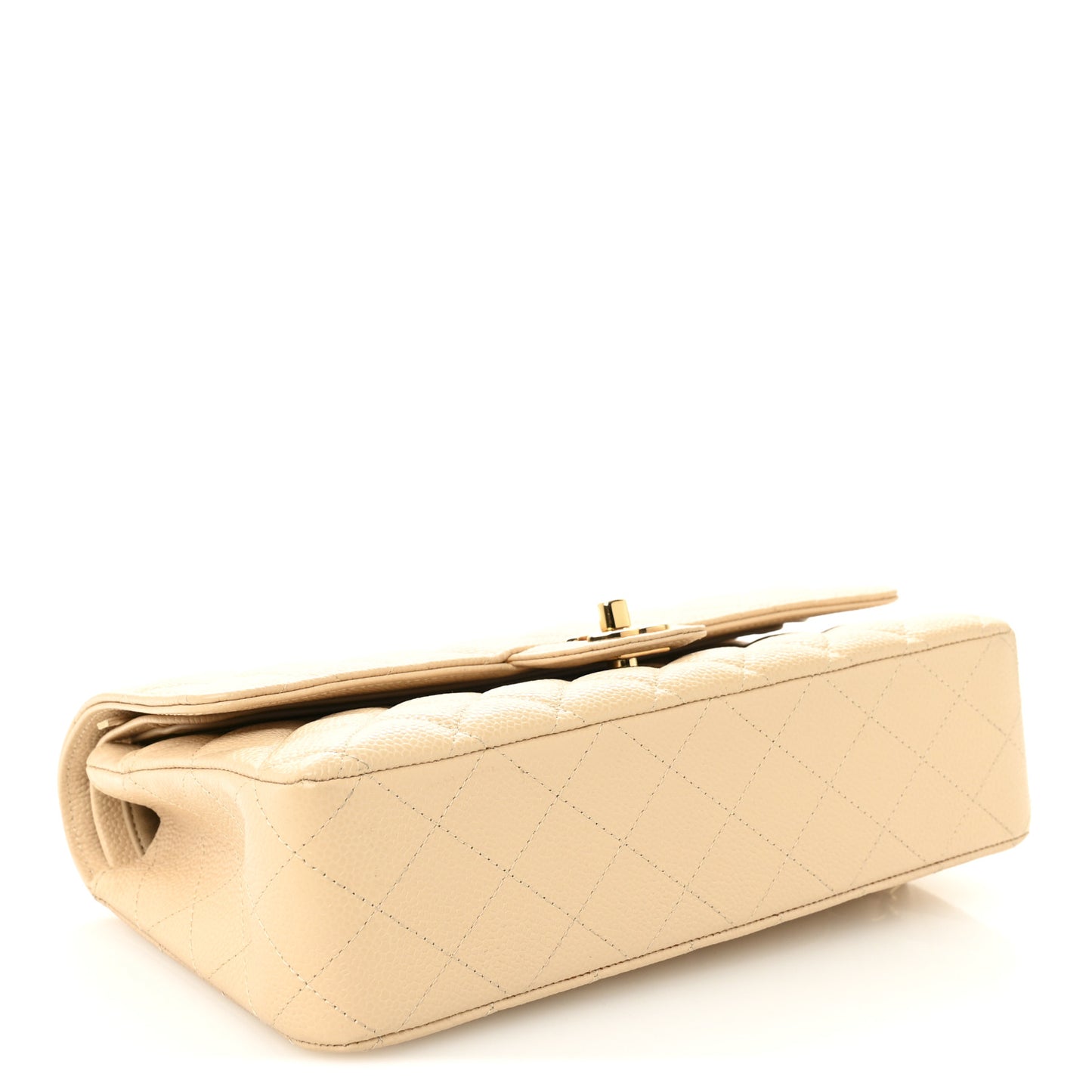 Caviar Quilted Medium Double Flap Beige