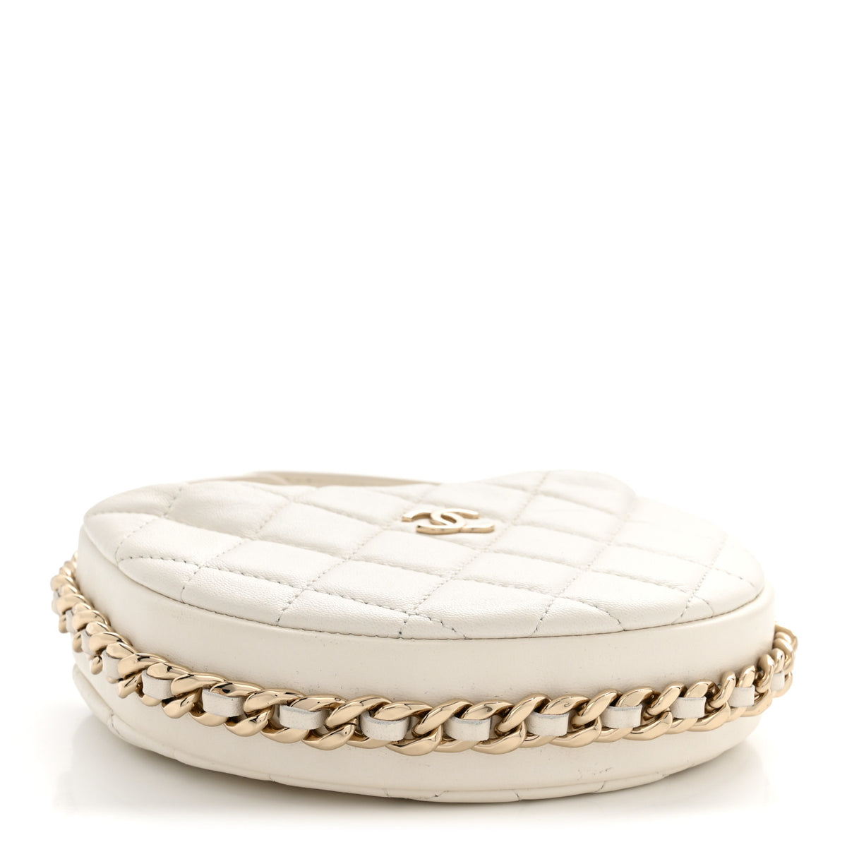 Lambskin Quilted Chain Around Pouch Hobo White