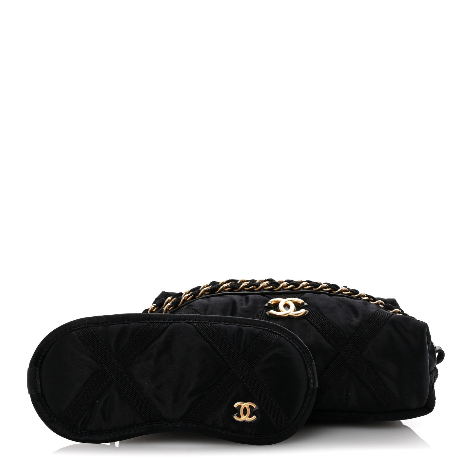 Chanel Nylon Grosgrain Lifestyle Pouch With Sleep Mask Black 3 of 8
