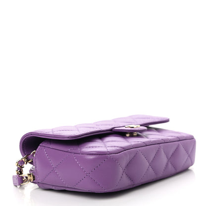 Chanel Lambskin Quilted Flap Phone Holder With Chain Purple 4 of 12