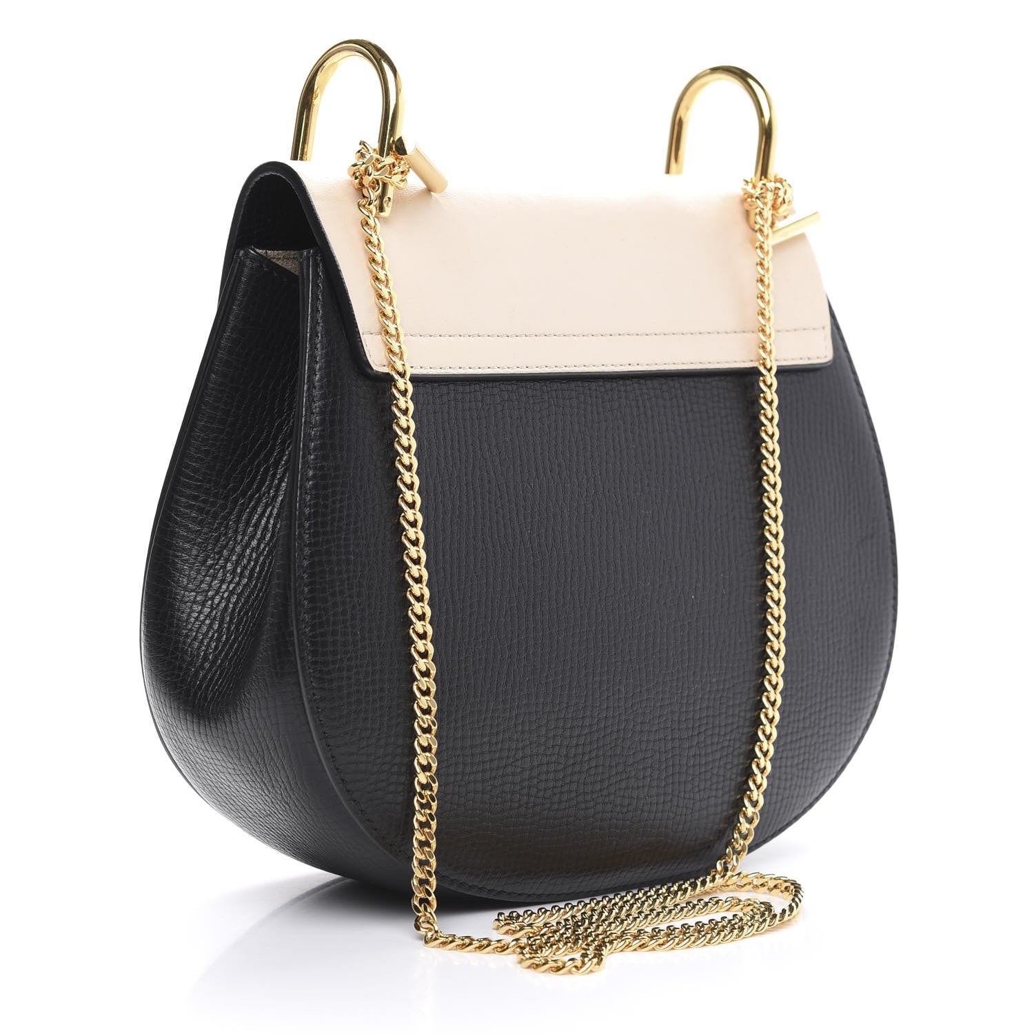 Chloe Grained Calfskin Lambskin Bi-Color Drew Shoulder Bag Black Powder Beige 3 of 8