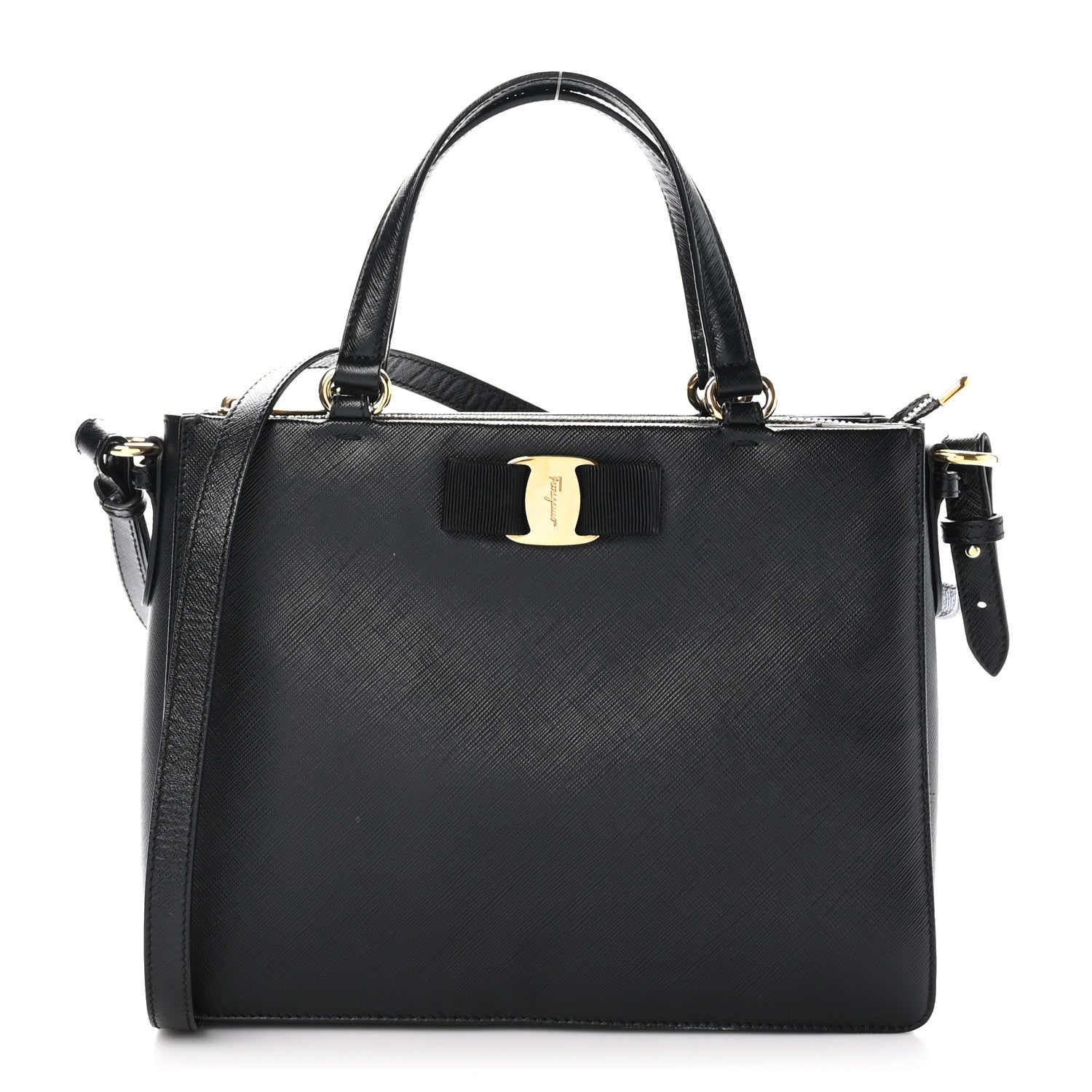Salvatore Ferragamo Printed Calfskin Tracy Vara Tote Black 1 of 10