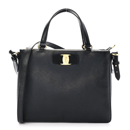 Salvatore Ferragamo Printed Calfskin Tracy Vara Tote Black 1 of 10