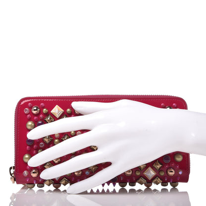 Christian Louboutin Patent Panettone Studded Zip Around Wallet Ultra Rose 2 of 7